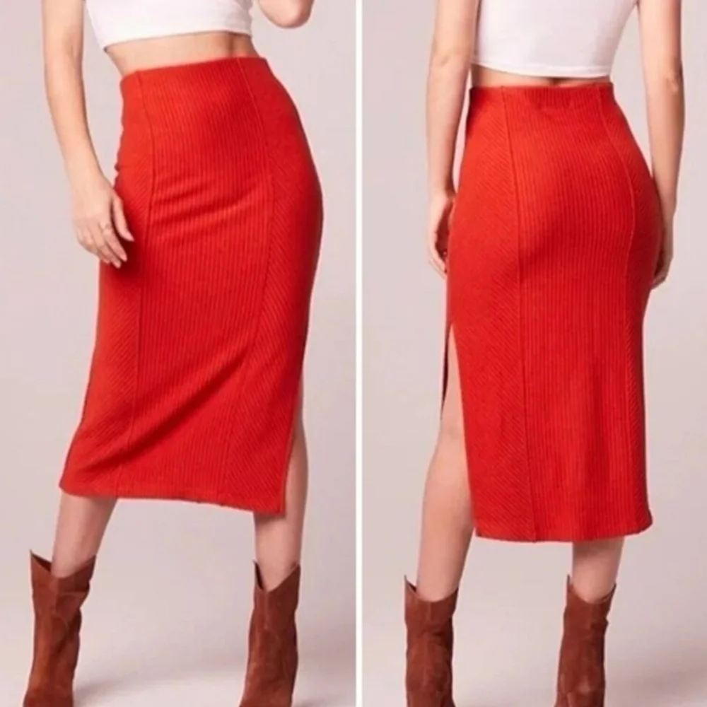 Band Of The Free BOG Collective  RENEE Rust Ribbed Pencil Skirt Size Small